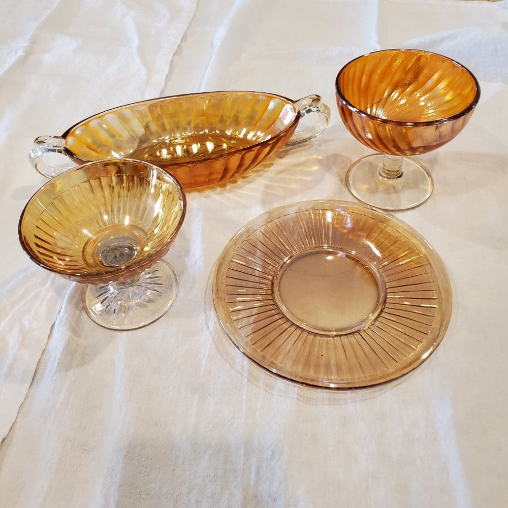 Lot of 4 Vintage Iridescent Glass Pieces